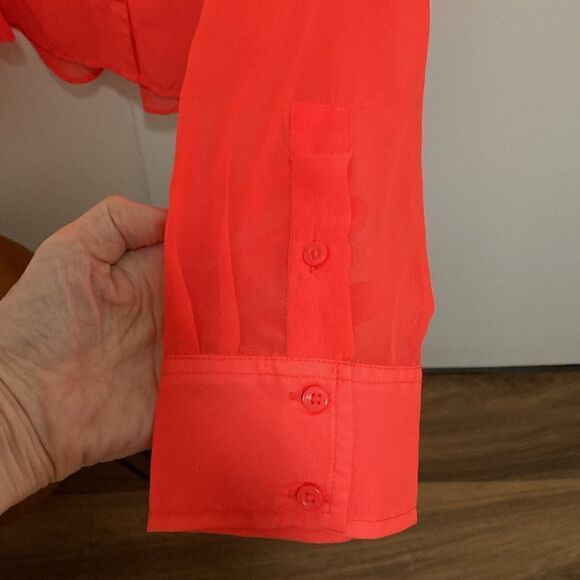 American Eagle Outfitters Long Sleeve Semi Sheer Neon Orange Blouse. Size Large. - Picture 4 of 6
